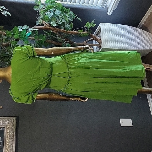 Vintage Retro Lime Green Pleated Midi Dress Size S - Picture 6 of 8